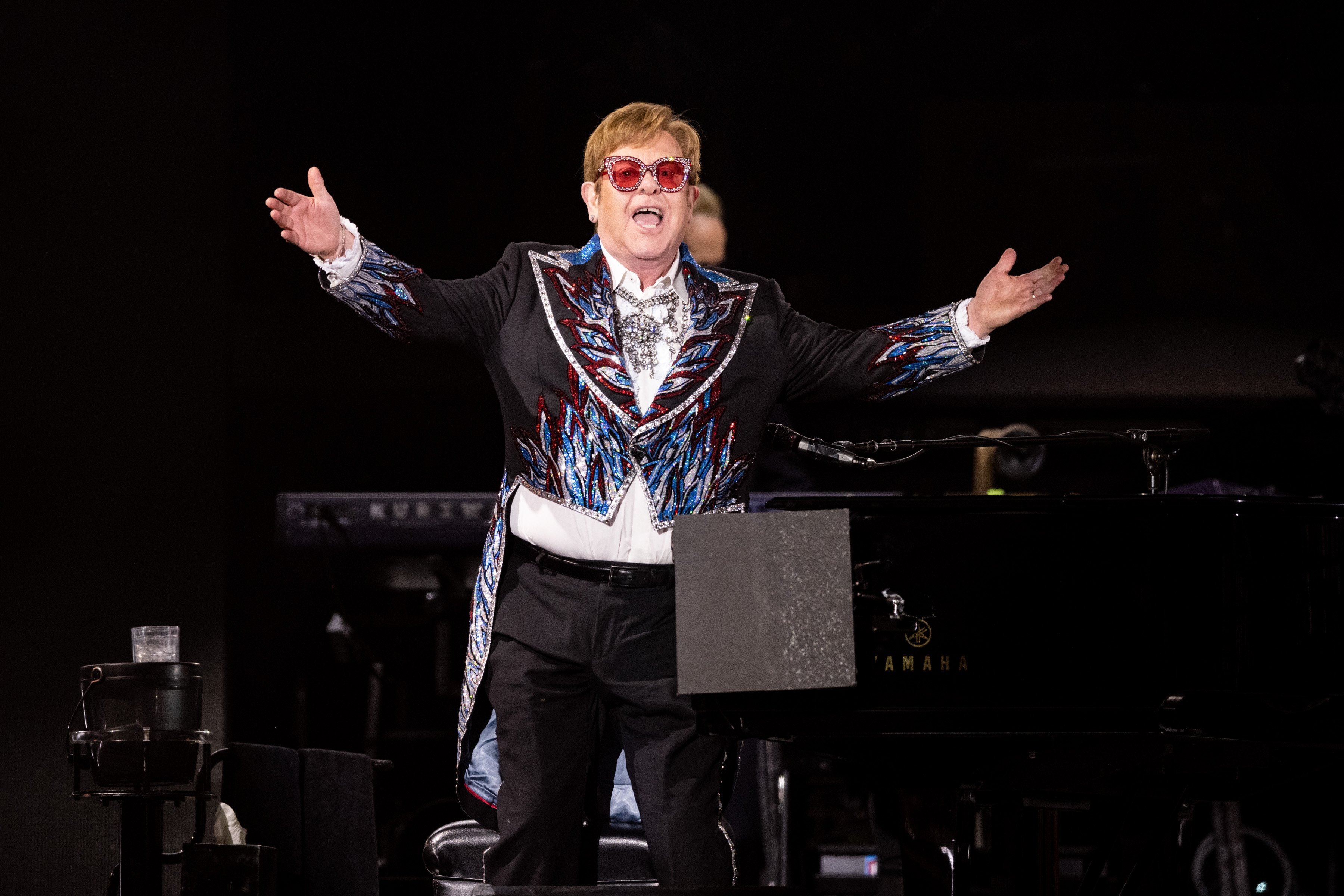 Elton John performs his Farewell Yellow Brick Road tour at Dodger Stadium in Los Angeles, California, in 2022