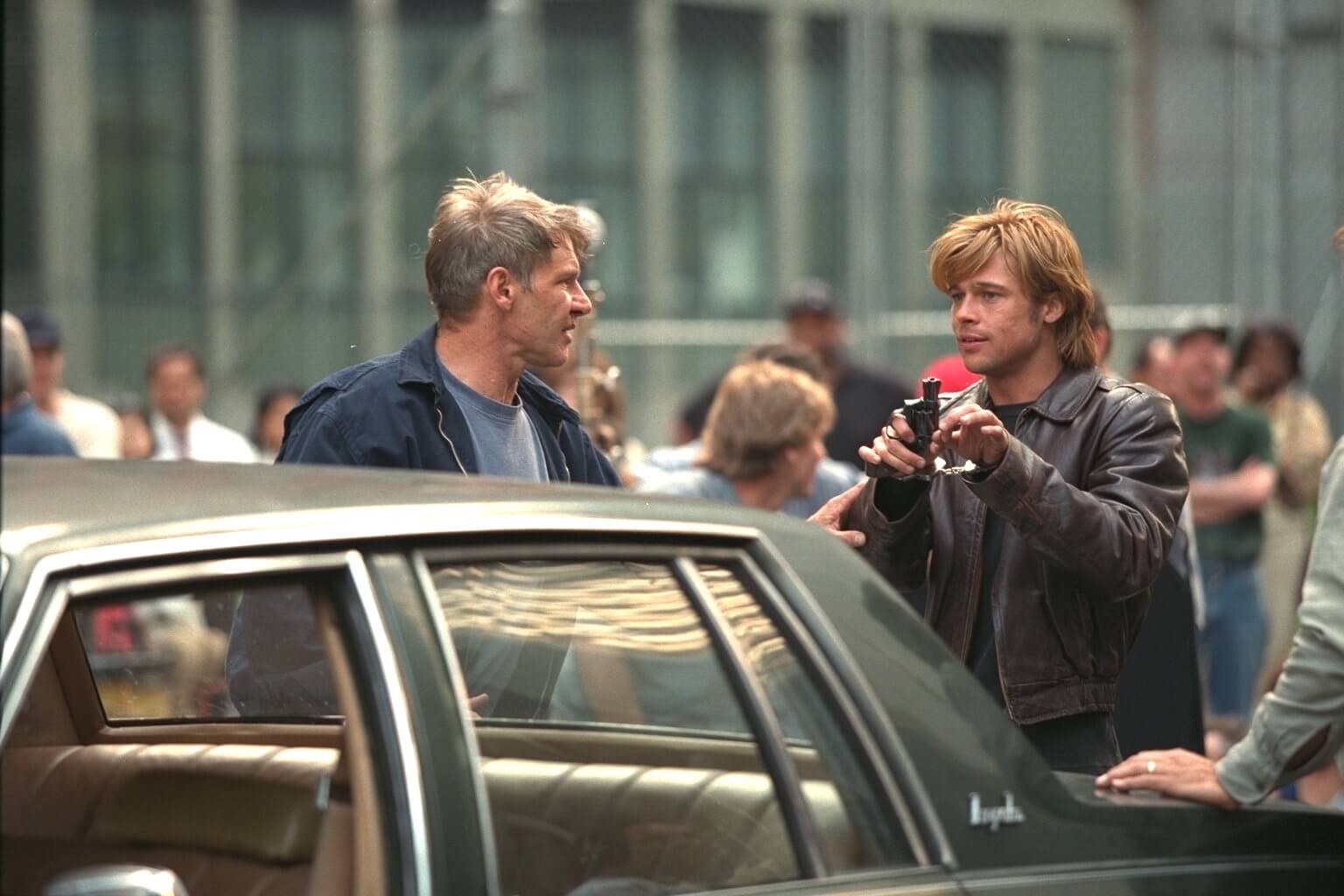 Harrison Ford and Brad Pitt on the set of 'The Devil's Own'