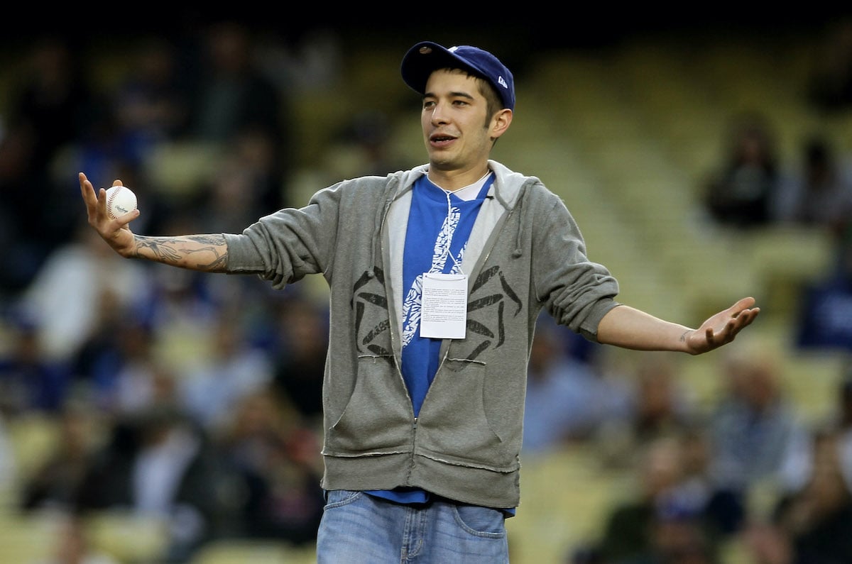 Jake Harris of 'Deadliest Catch' on the field a at a Dodgers game