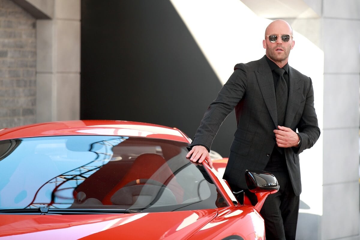 Jason Statham arriving in a black suit at the 'Fast & Furious Presents: Hobbs & Shaw' premiere.
