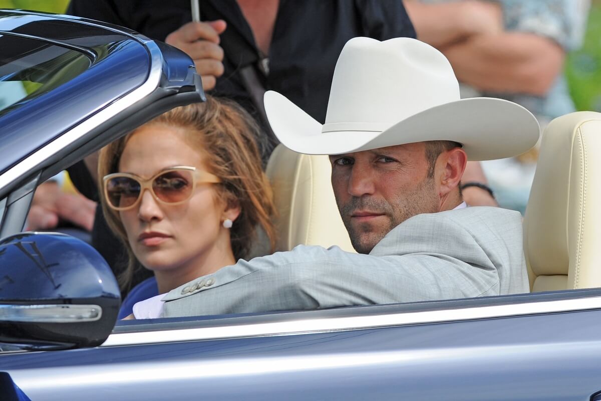 Jennifer Lopez and Jason Statham driving on the set of 'Parker'.