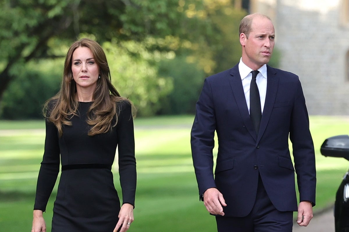 Kate Middleton and Prince William on the Long Walk at Windsor to view tributes left at the gates for the late Queen Elizabeth II