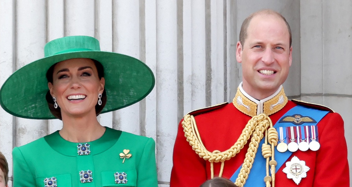 Kate Middleton and Prince William standing on the Buckingham Palace balcony during Trooping the Colour