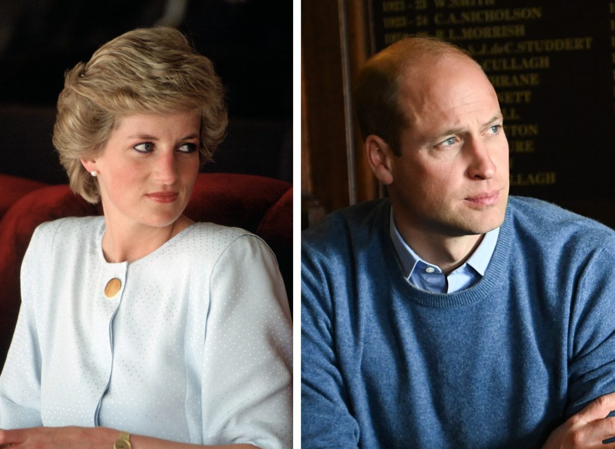 (L) Princess Diana on tour in Indonesia, (R) Prince William, who wishes he could have saved his mother from her death, visits a rugby club