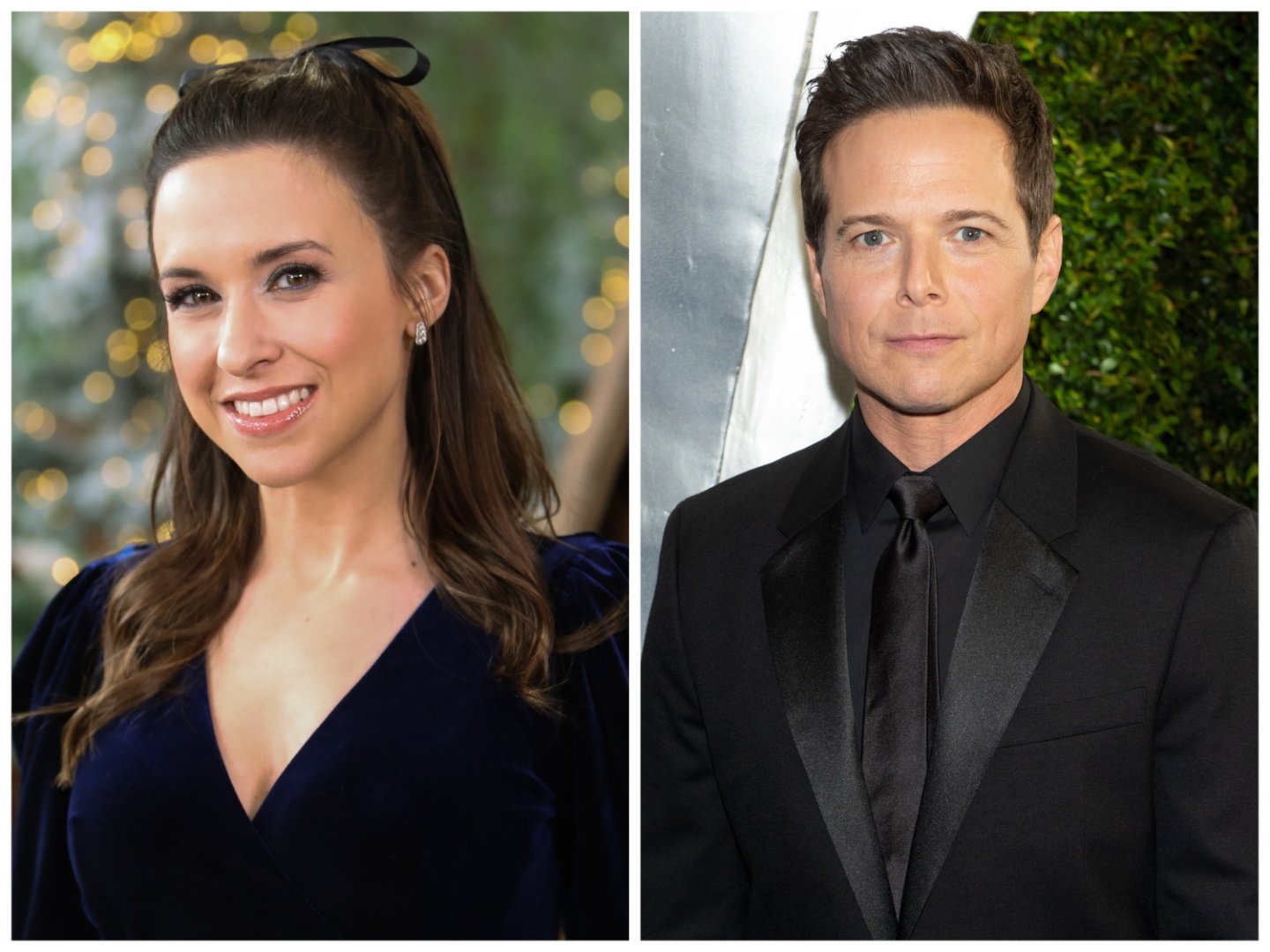 Side-by-side images of Lacey Chabert and Scott Wolf, both dressed in black