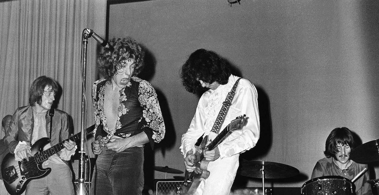 Led Zeppelin members (from left) John Paul Jones, Robert Plant, Jimmy Page, and John Bonham performing in Denmark in September 1968.