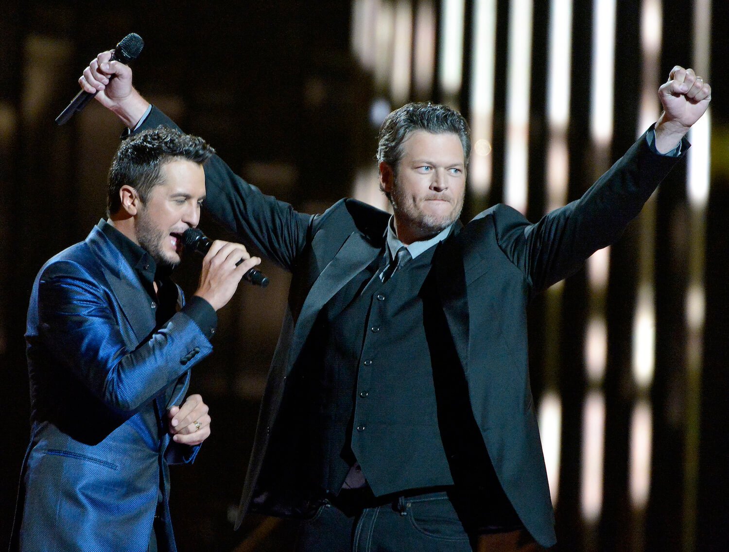 'The Voice' coach Blake Shelton and 'American Idol' judge Luke Bryan on stage together
