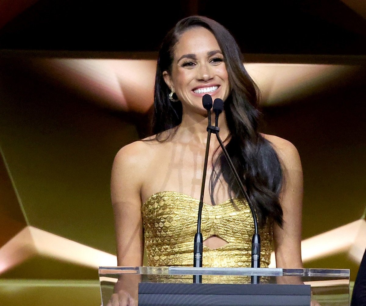 Meghan Markle speaking on stage during the Ms. Foundation Women of Vision Awards