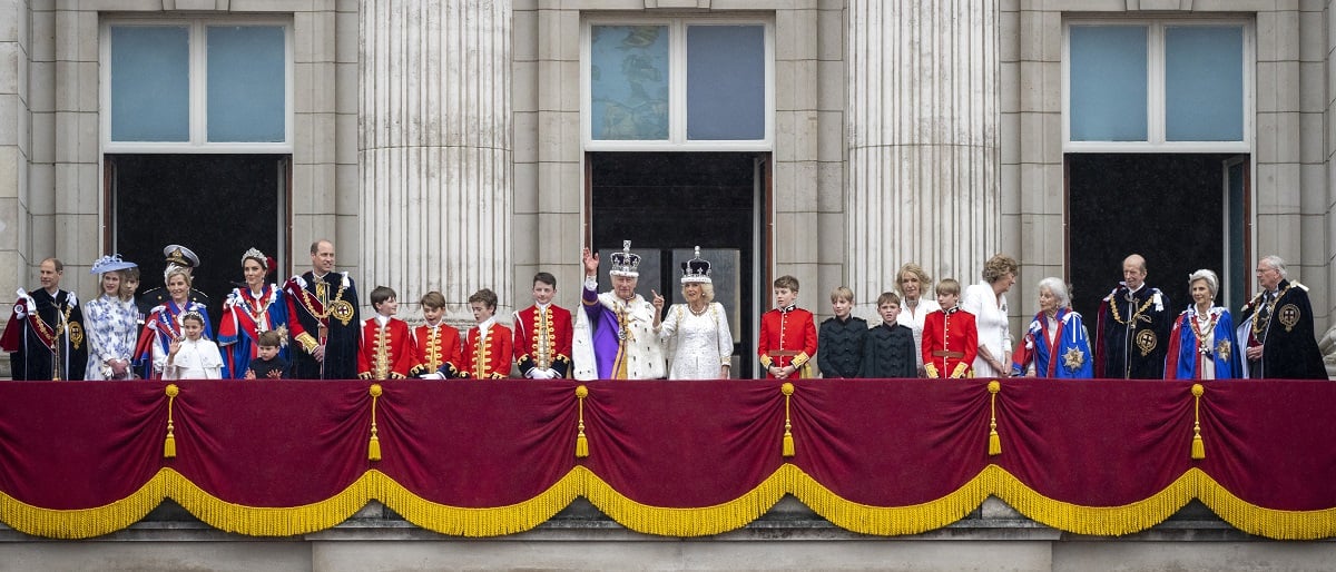 Members of the royal family appear on the Buckingham Palace balcony during the coronation of King Charles III