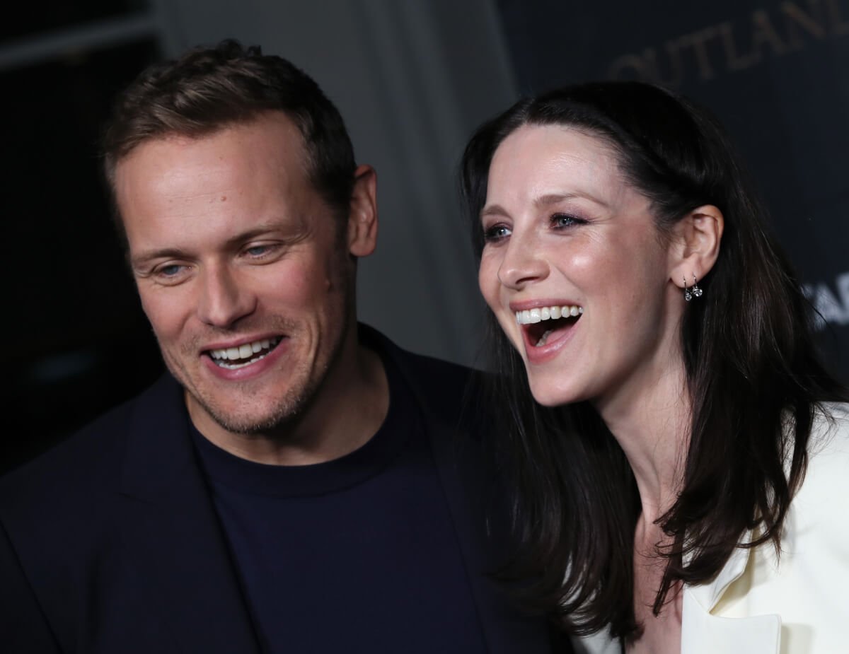 Sam Heughan and Caitriona Balfe attend the Season 6 Premiere of STARZ "Outlander" at The Wolf Theater at the Television Academy on March 09, 2022 in North Hollywood, California