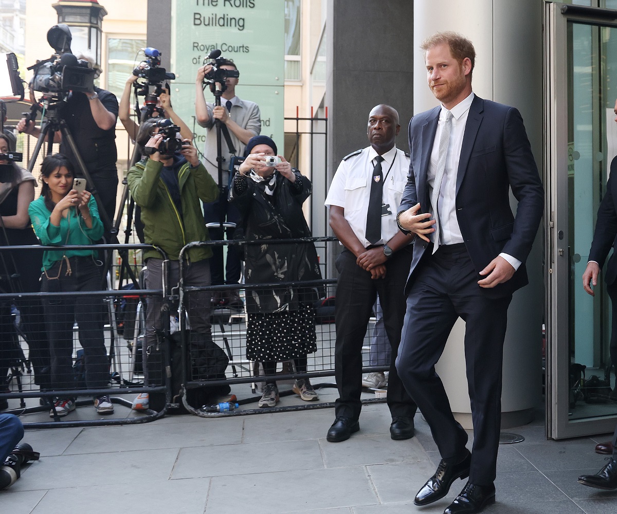 Prince Harry leaving the Mirror Group phone hacking trial at the Rolls Building at High Court in London