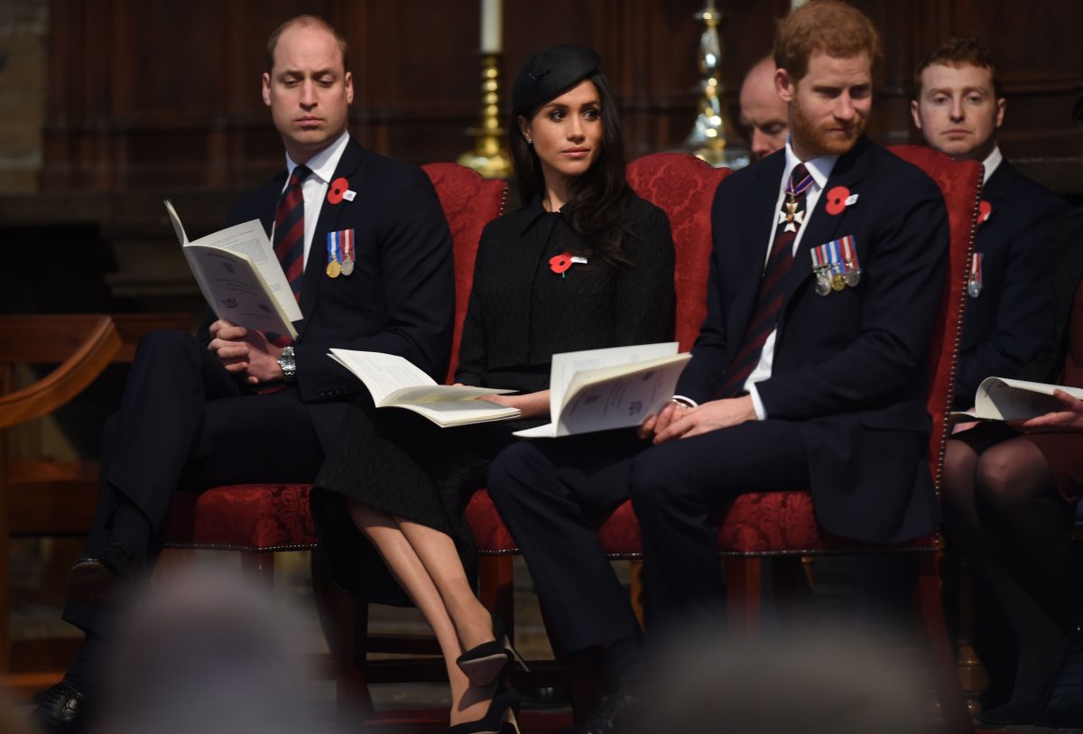 Prince William, Meghan Markle, and Prince Harry attend a service of commemoration and thanksgiving to mark Anzac Day in 2018