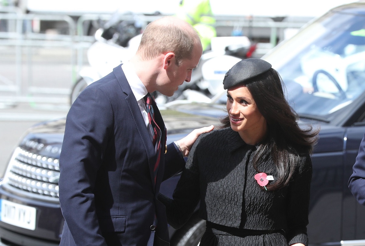 Prince William, who was caught on video sleeping during an engagement with and Meghan Markle, greeting the duchess at Westminster Abbey to commemorate Anzac Day