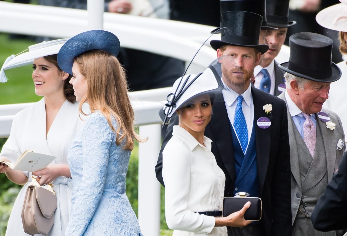 Princess Eugenie, who risks being outside King Charles' circle of trust, at Royal Ascot with Princess Beatrice, Prince Harry, and Meghan Markle