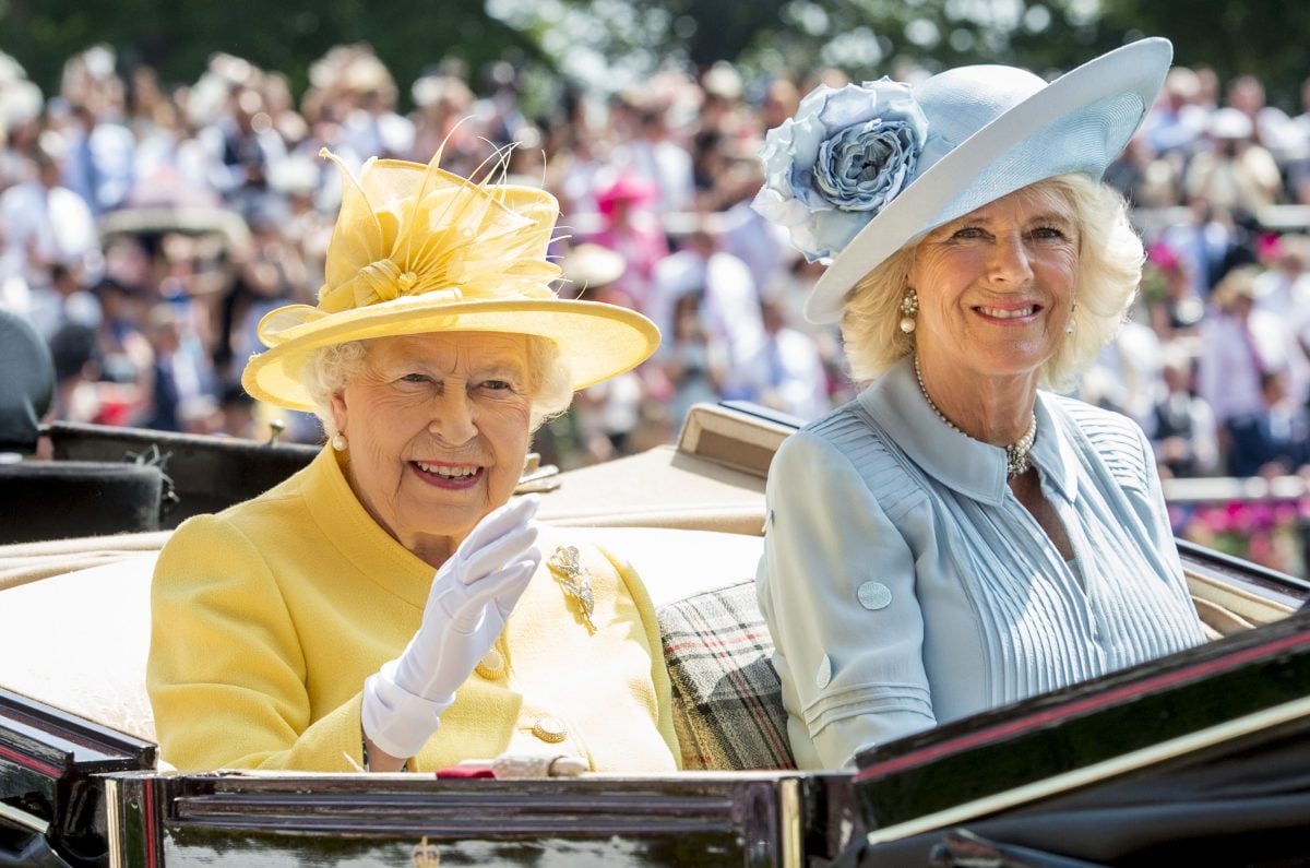 Queen Elizabeth II and Camilla Parker Bowles arrive in a carriage to Royal Ascot at Ascot Racecourse