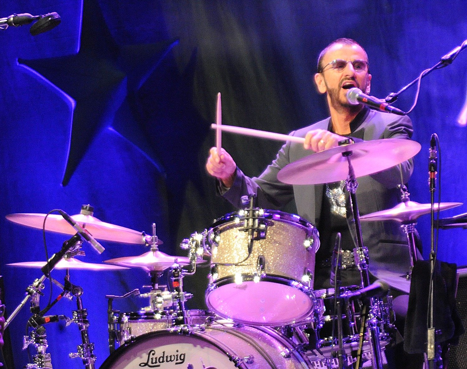 Ringo Starr plays the drums with his All-Starr Band at the Peace Center in Greenville, South Carolina, in 2015
