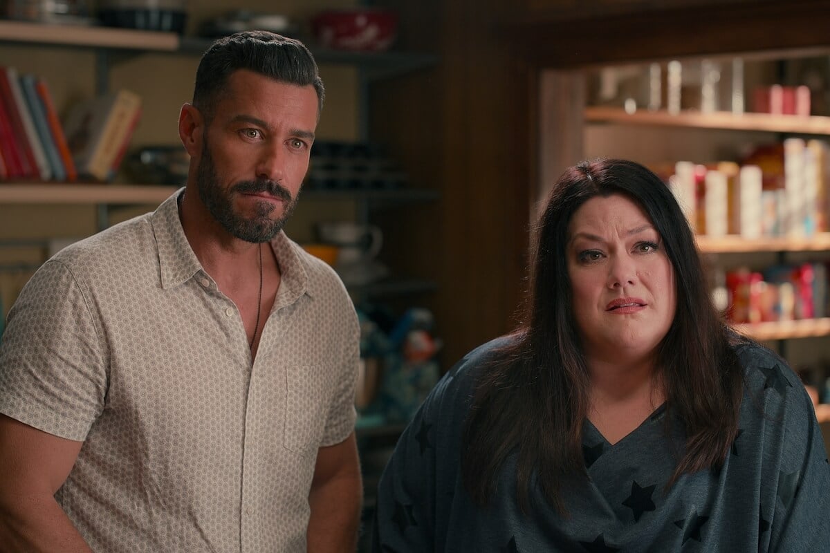 Brandon Quinn and Brooke Elliott looking confused in 'Sweet Magnolias' Season 3