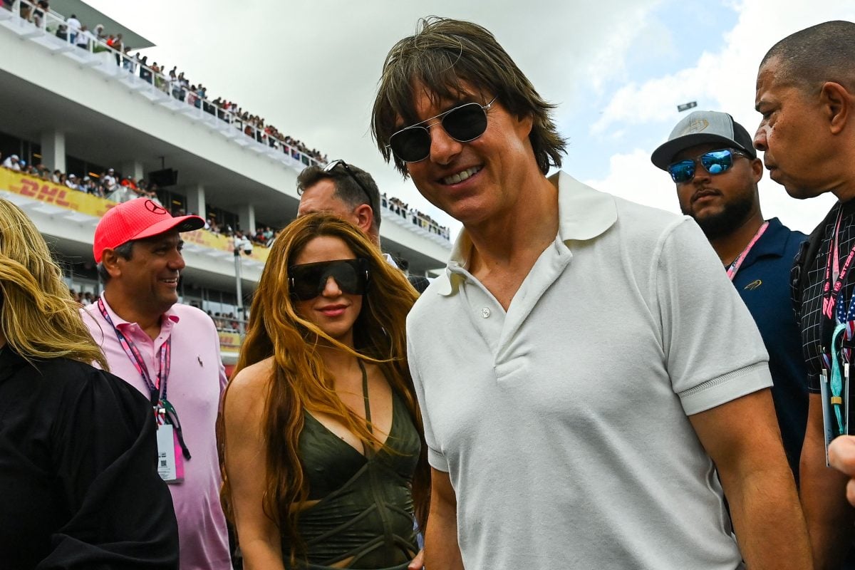Tom Cruise and Shakira attend the 2023 Miami Formula One Grand Prix at the Miami International Autodrome