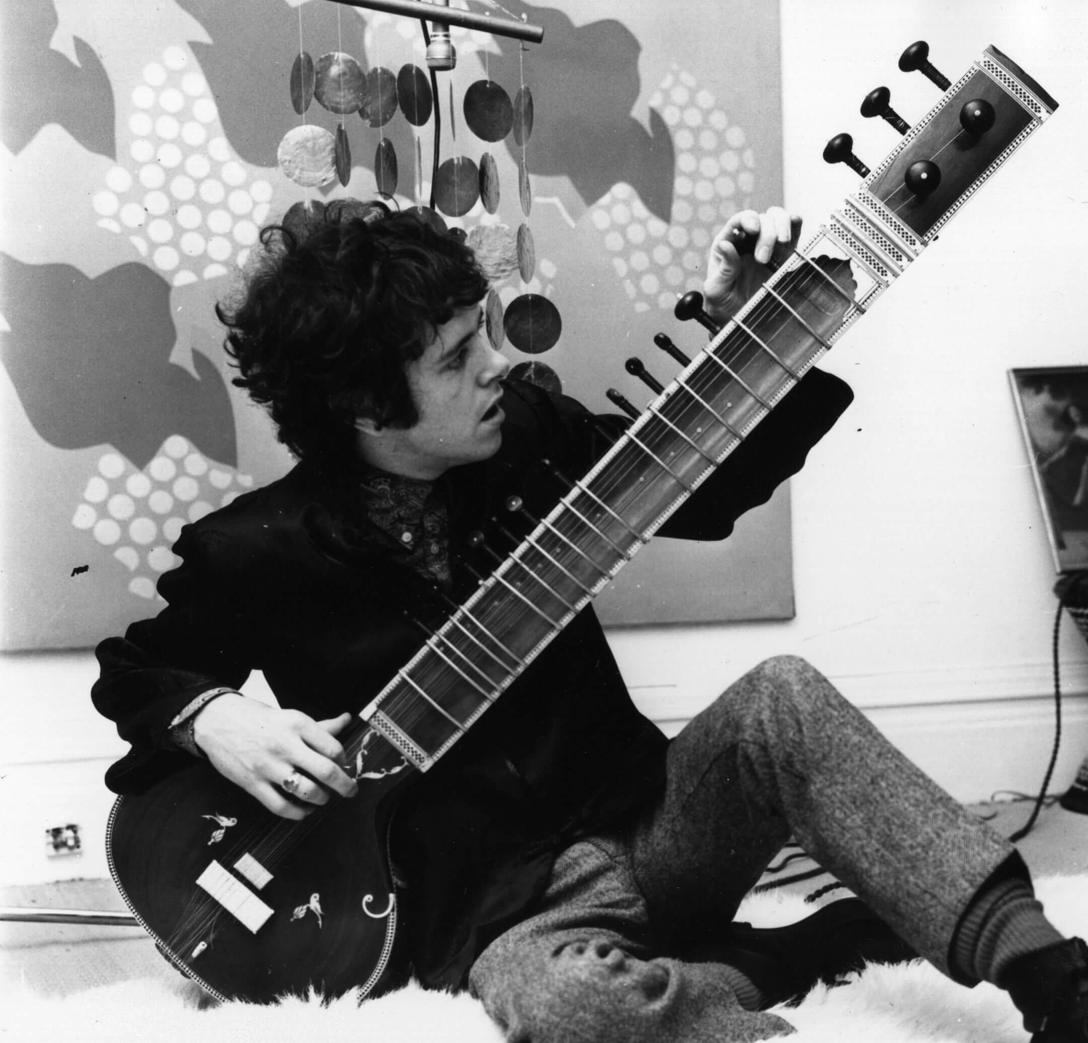 "Billion Dollar Babies" singer Donovan with a sitar