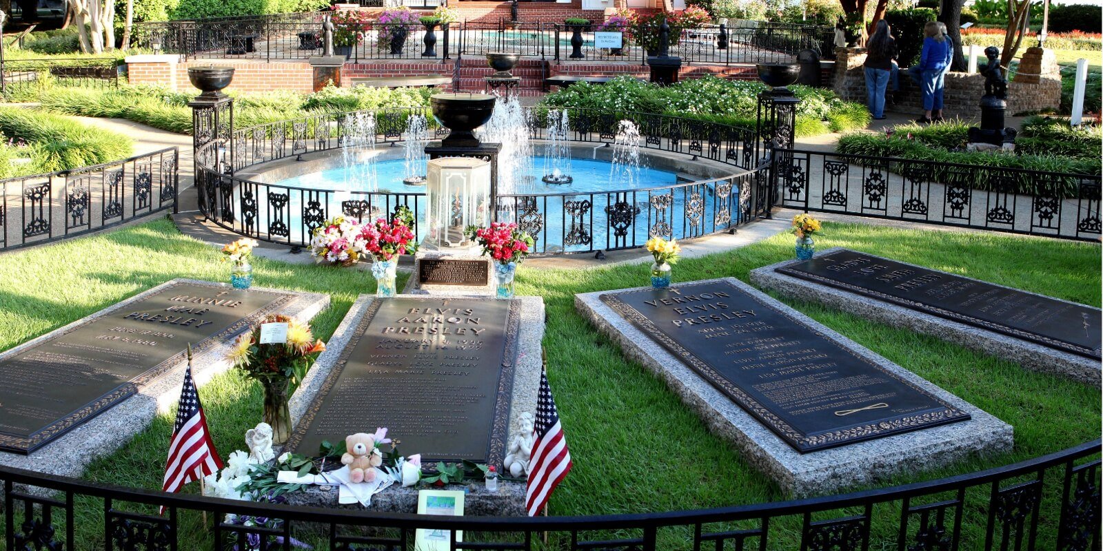 Graceland's Meditation Garden is the final resting place of Elvis, Vernon, Gladys, Minnie Mae and Lisa Marie Presley as well as Benjamin Keough.