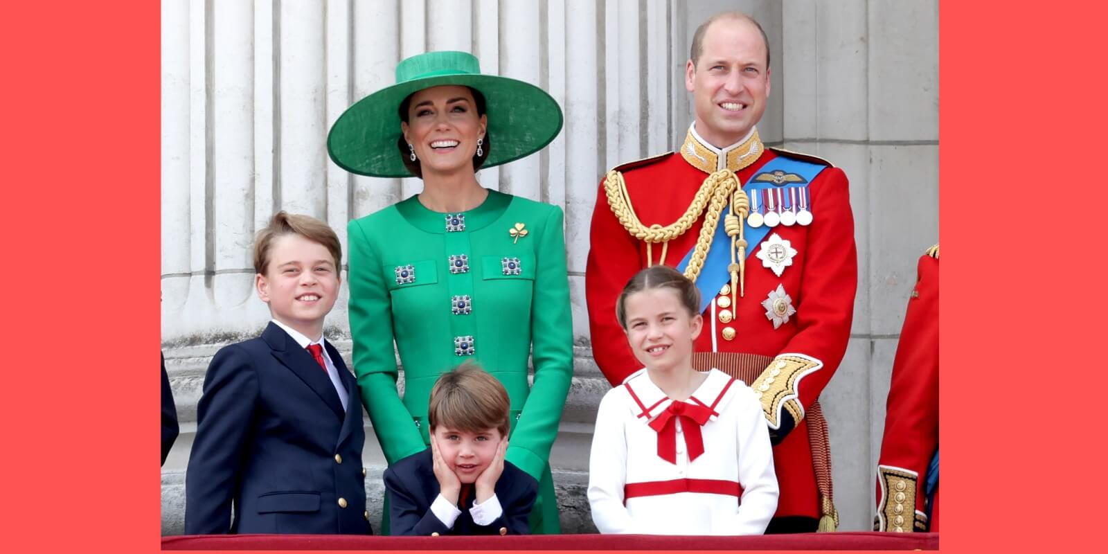 Kate Middleton, Prince William, Prince George, Princess Charlotte, Prince Louis at Trooping the Color 2023.