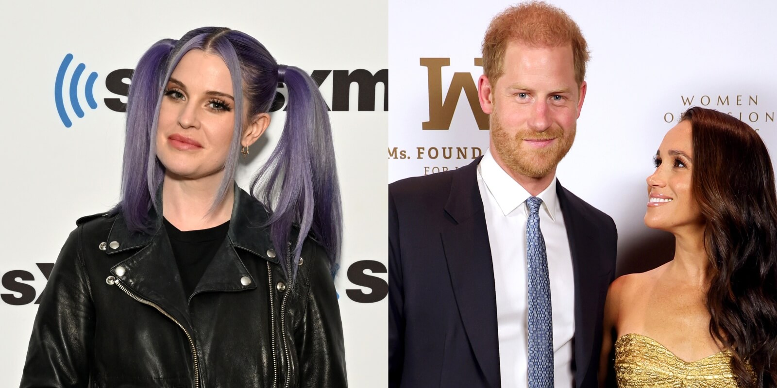 Kelly Osbourne, Prince Harry and Meghan Markle in side-by-side photographs.