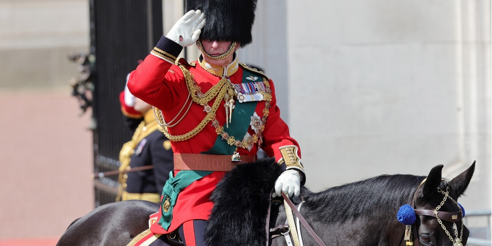 King Charles on horseback at 2022's Trooping the Color parade.