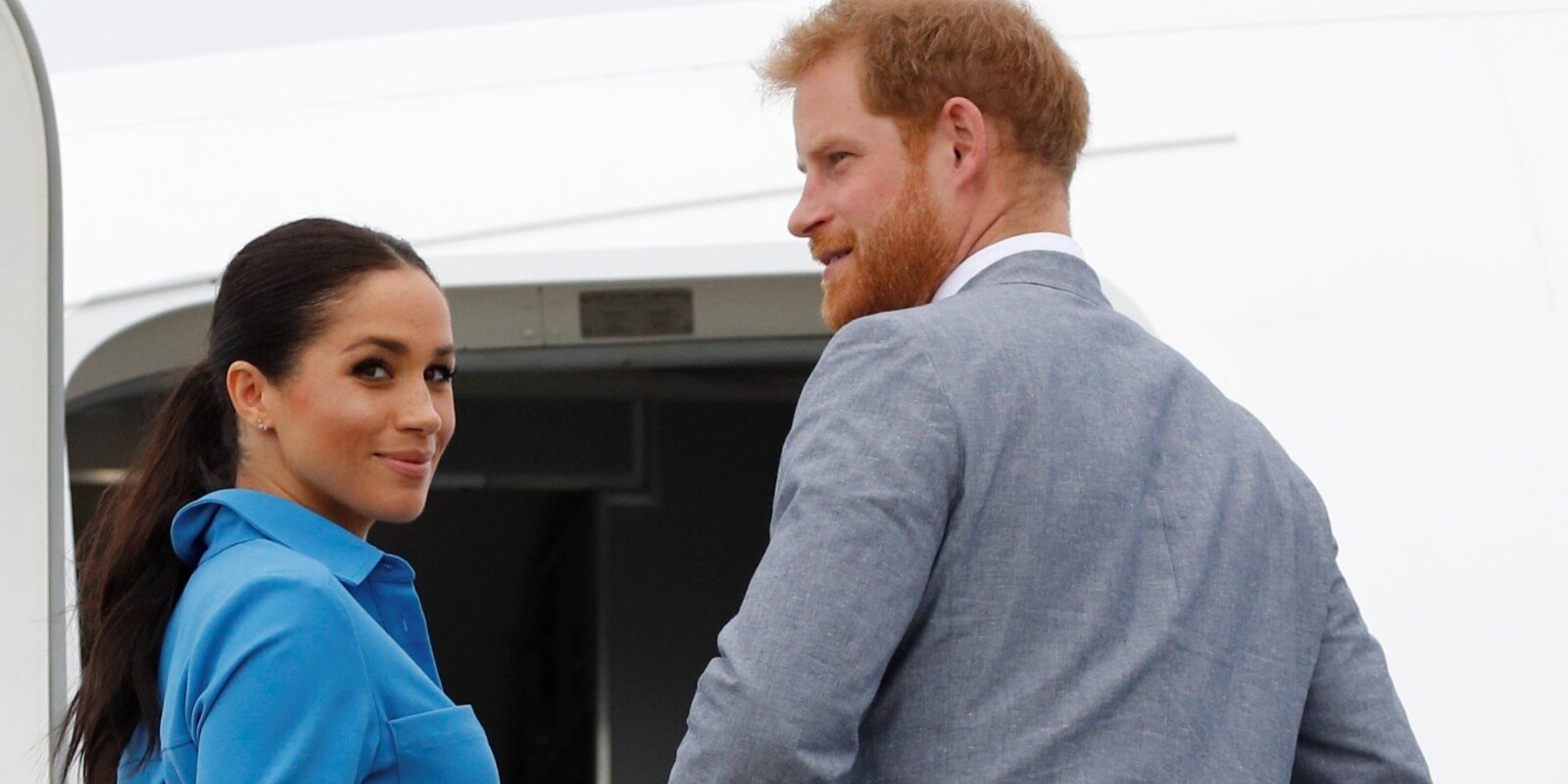 Meghan Markle and Prince Harry depart from Fua'amotu International Airport on October 26, 2018.