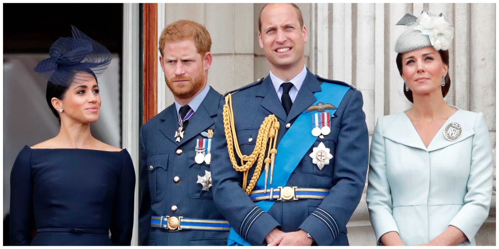 Meghan Markle, Prince Harry, Prince William, and Kate Middleton on the Buckingham Palace balcony in 2018.