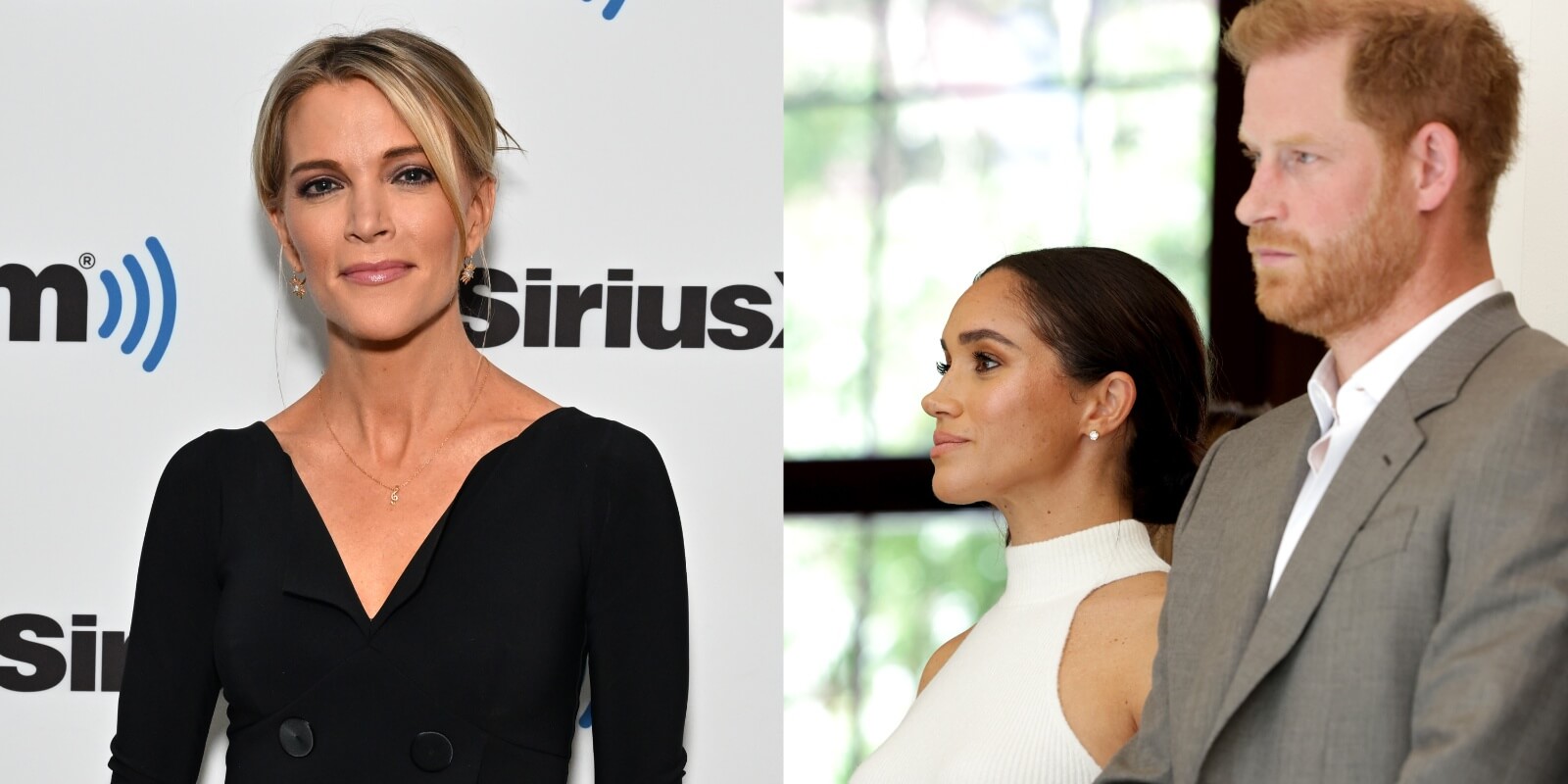 Megyn Kelly and Prince Harry and Meghan Markle in side-by-side photographs.