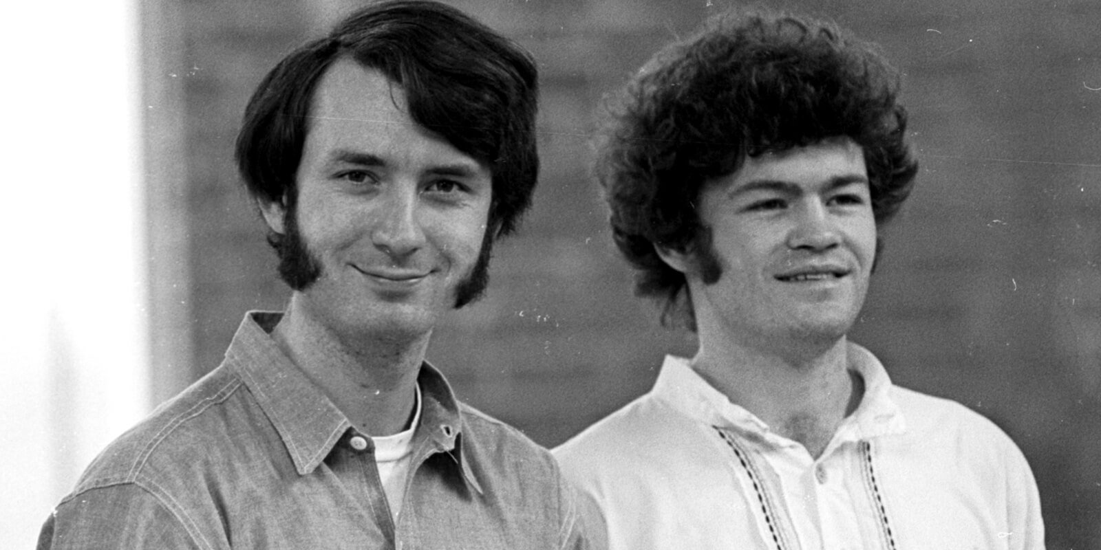Mike Nesmith and Micky Dolenz pose together for a photograph in the late 1960s.