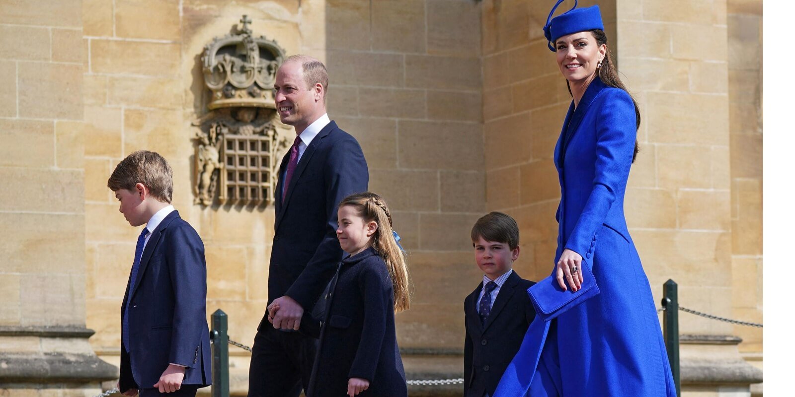 Prince George, Prince William, Princess Charlotte, Prince Louis and Kate Middleton attend church in April 2023.