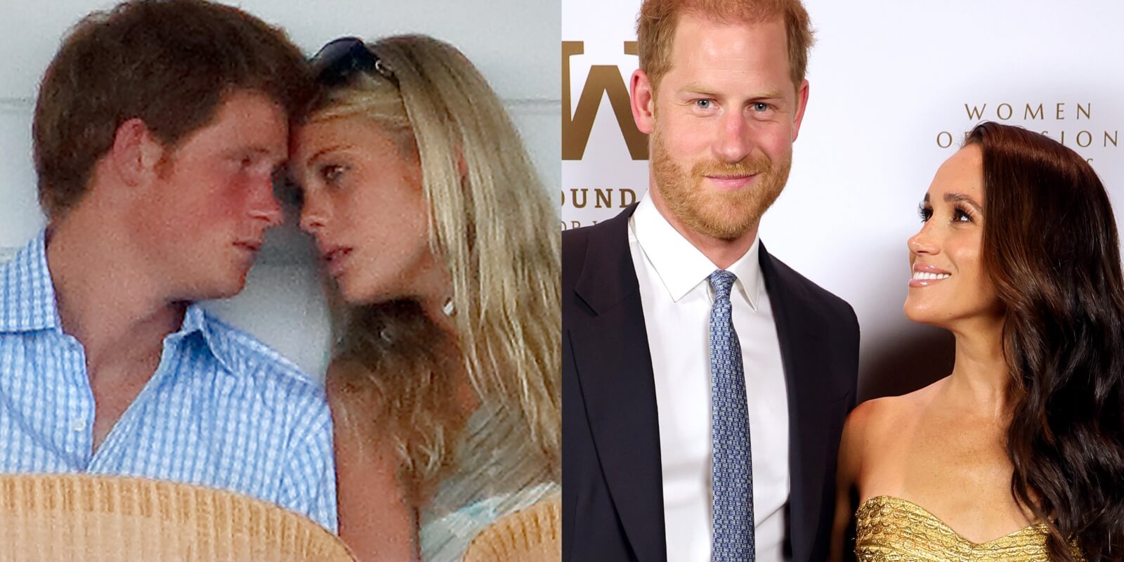 Prince Harry poses with both Chelsy Davy and Meghan Markle in separate photos.