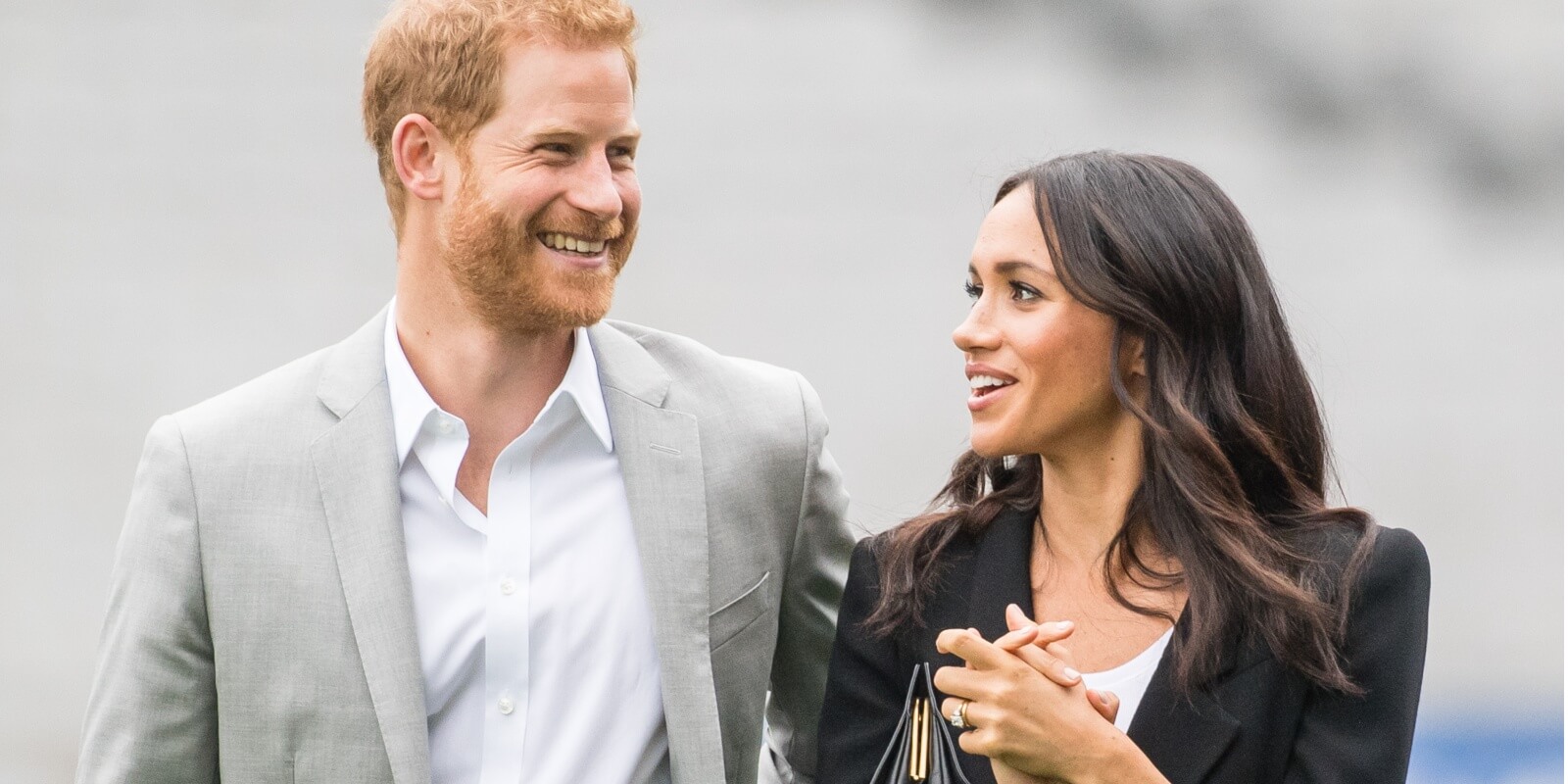 Prince Harry and Meghan Markle are photographed during a press call in 2018.