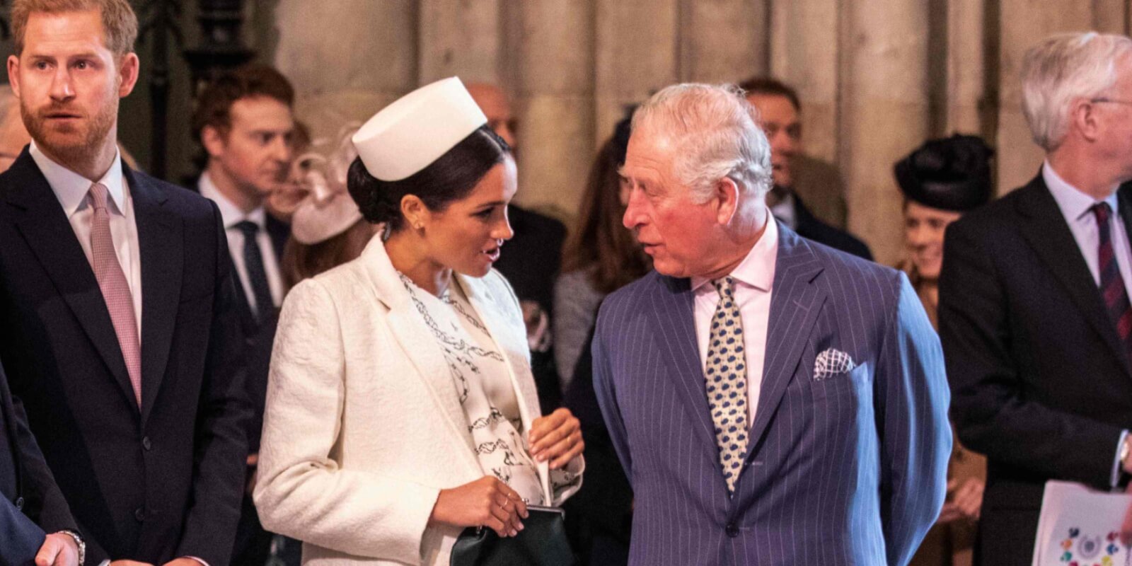 Prince Harry, Meghan Markle and King Charles photographed at the Commonwealth Day service at Westminster Abbey in London on March 11, 2019.