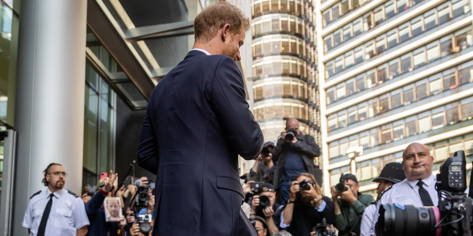 Prince Harry outside of a London courthouse in 2023.
