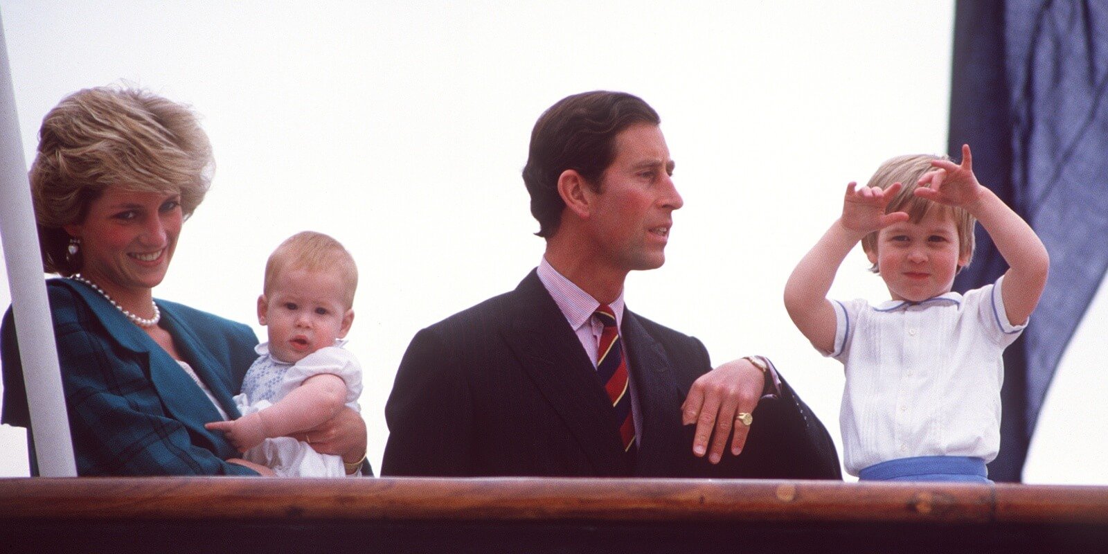 Princess Diana, Prince Harry, Prince Charles and Prince William photographed leaving Italy in 1985.