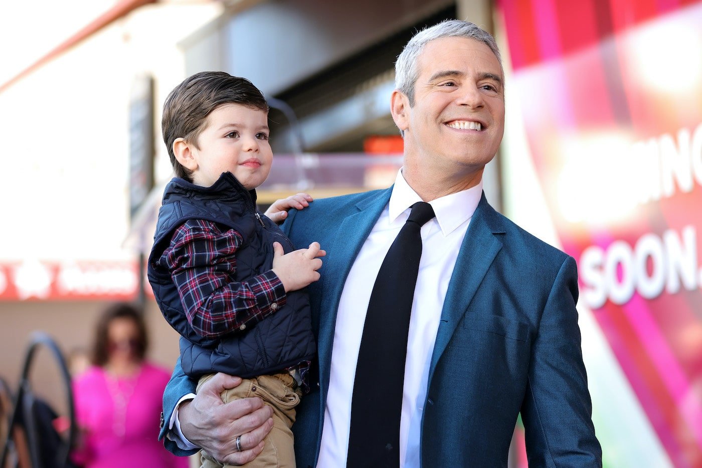Andy Cohen holds his son Benjamin 