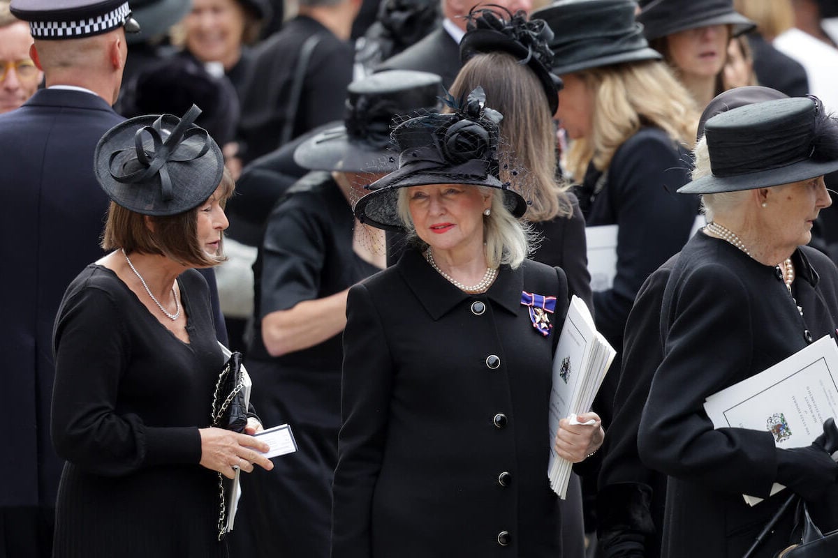 Angela Kelly, Queen Elizabeth II's aide who supposedly fought with Prince Harry about Meghan Markle's tiara and signed an agreement with King Charles III, looks on