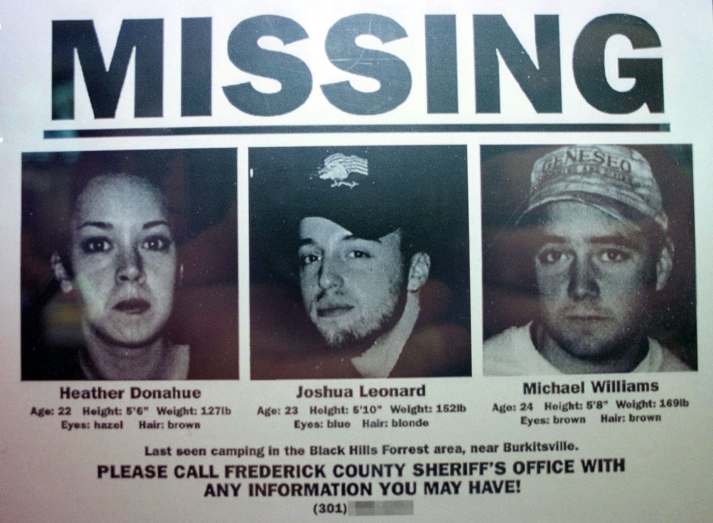 Fake 'missing persons' poster from 'The Blair Witch Project'