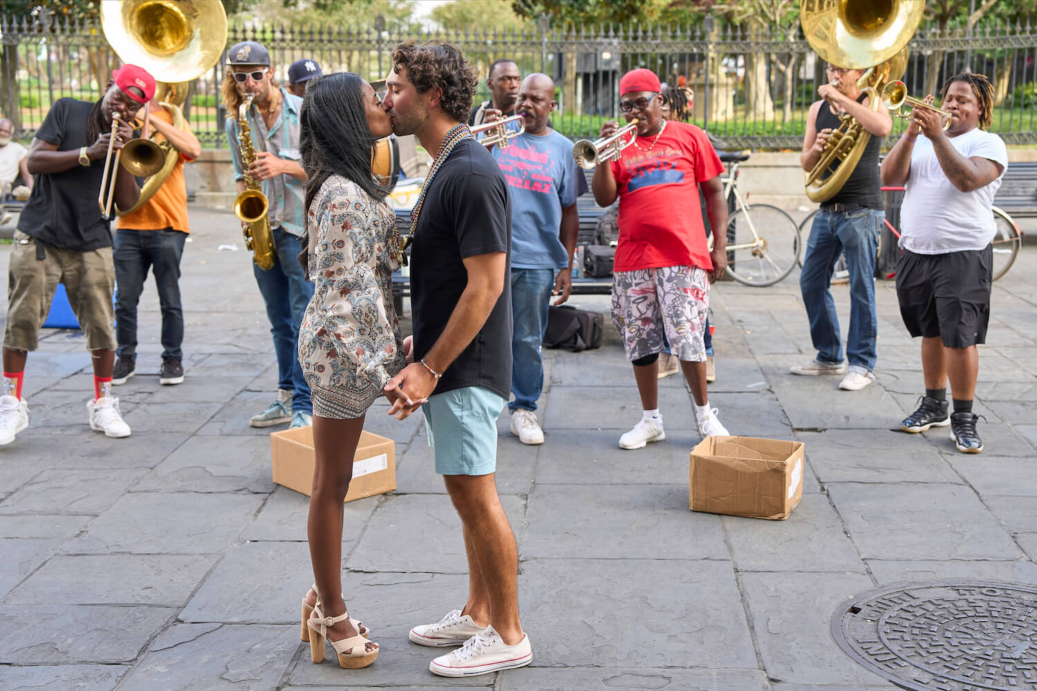 Charity Lawson and Joey Graziadei kissing outside on a date in 'The Bachelorette' 2023