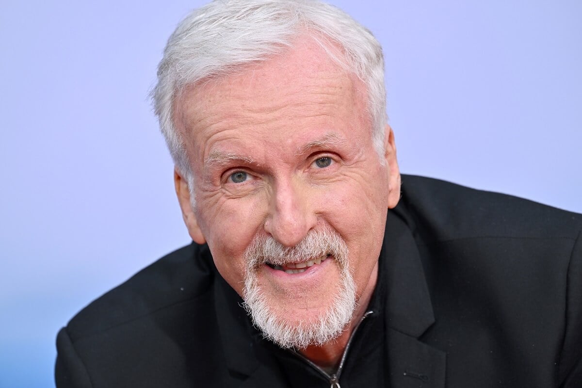 James Cameron smiling while taking a picture at the the Hand and Footprint Ceremony in Hollywood.