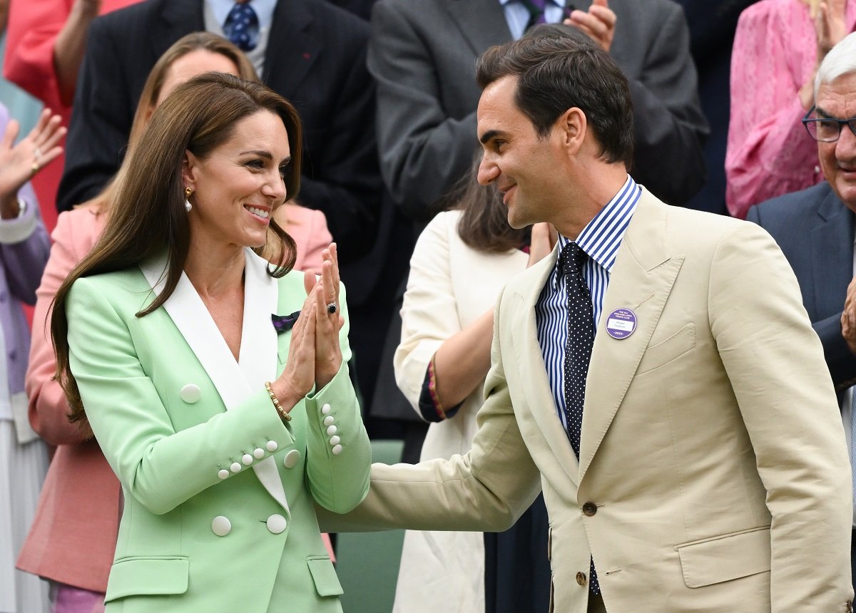 Kate Middleton and Roger Federer in the Royal Box on day two of the Wimbledon Tennis Championships