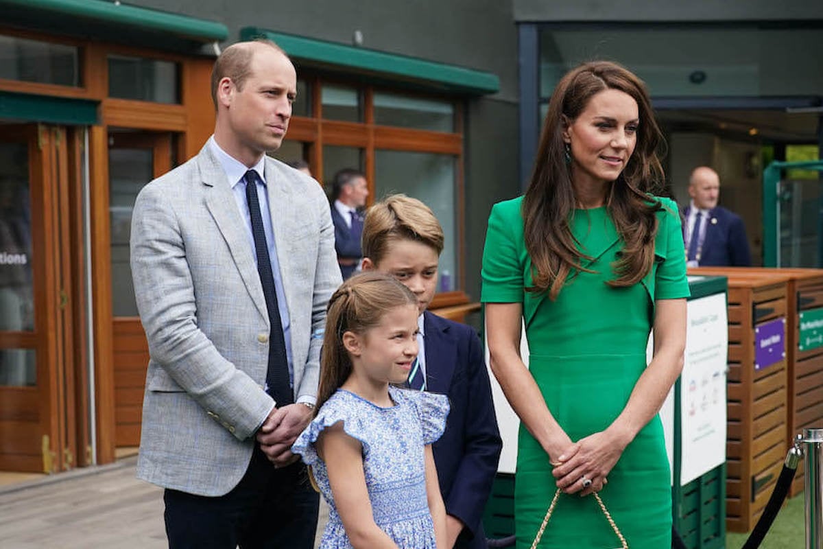 Kate Middleton, who shared how Prince Louis reacted to missing Wimbledon, stands with Prince William, Prince George, and Princess Charlotte