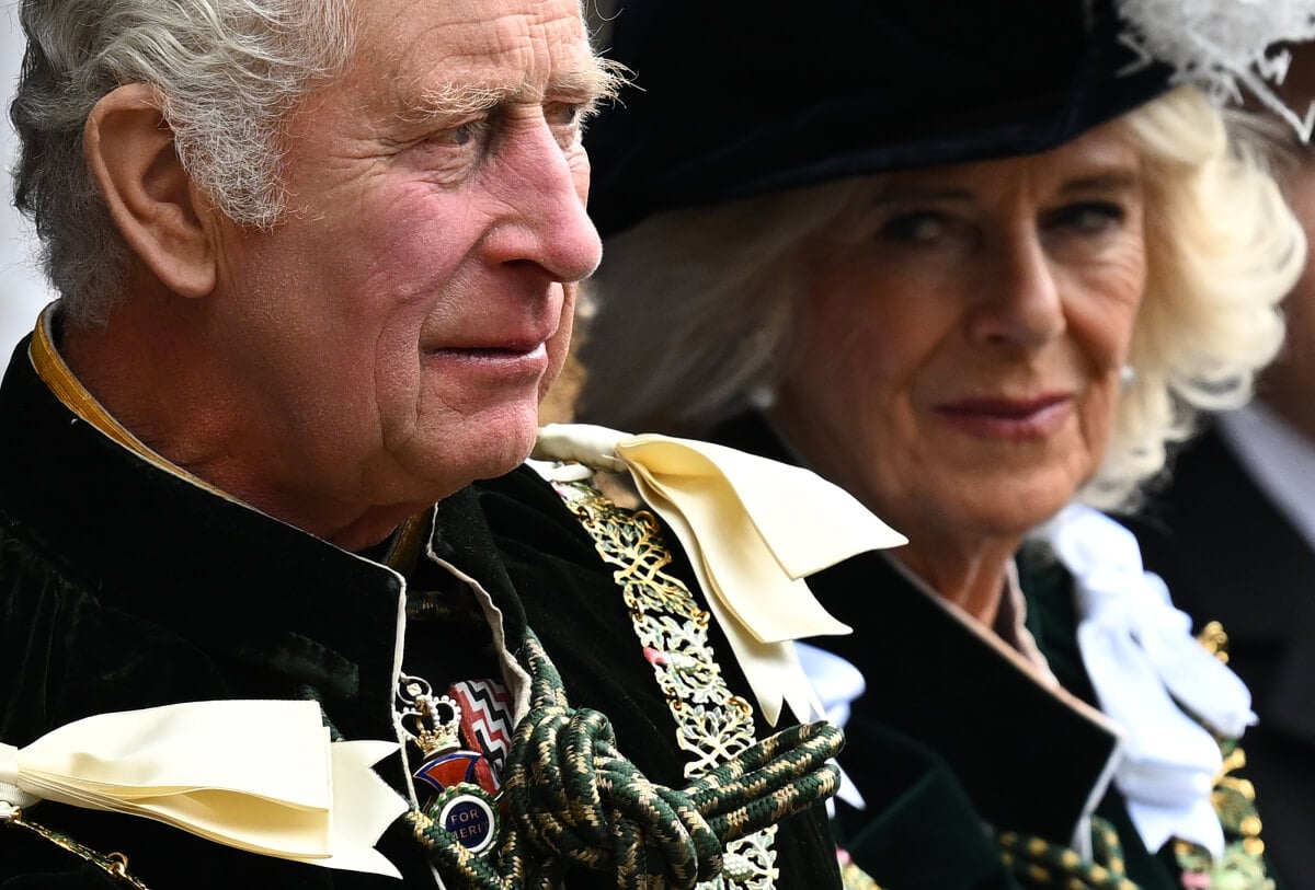 King Charles III and Queen Camilla depart following a National Service of Thanksgiving and Dedication to the coronation of King Charles III and Queen Camilla at St Giles' Cathedral on July 5, 2023 in Edinburgh, Scotland