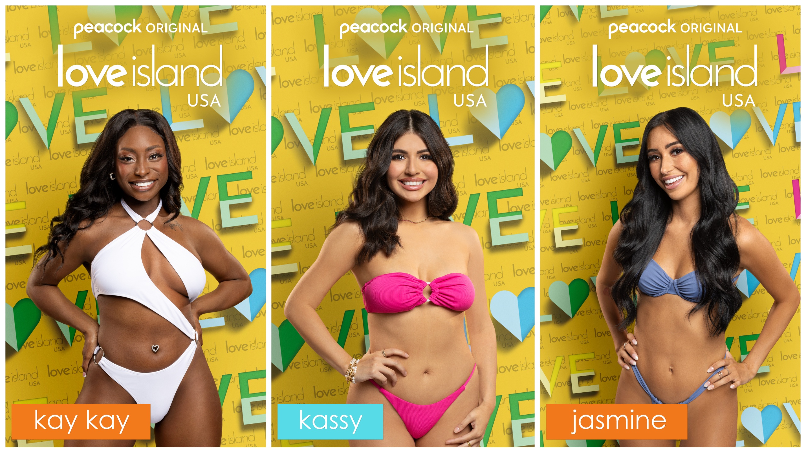 'Love Island USA' Season 5 cast members Kay Lay, Kassy, and Jasmine posting in bikinis