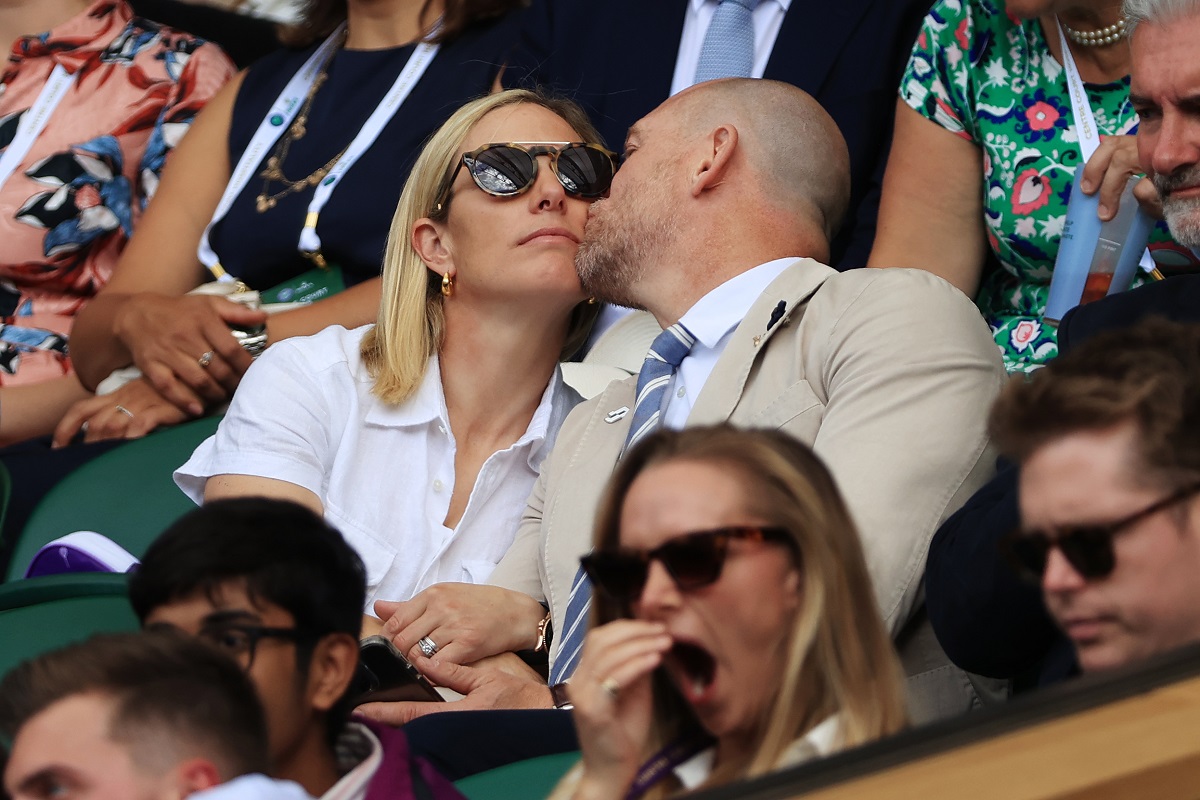 Mike Tindall kisses his wife, Zara Tindall during day two of The Championships Wimbledon 2022