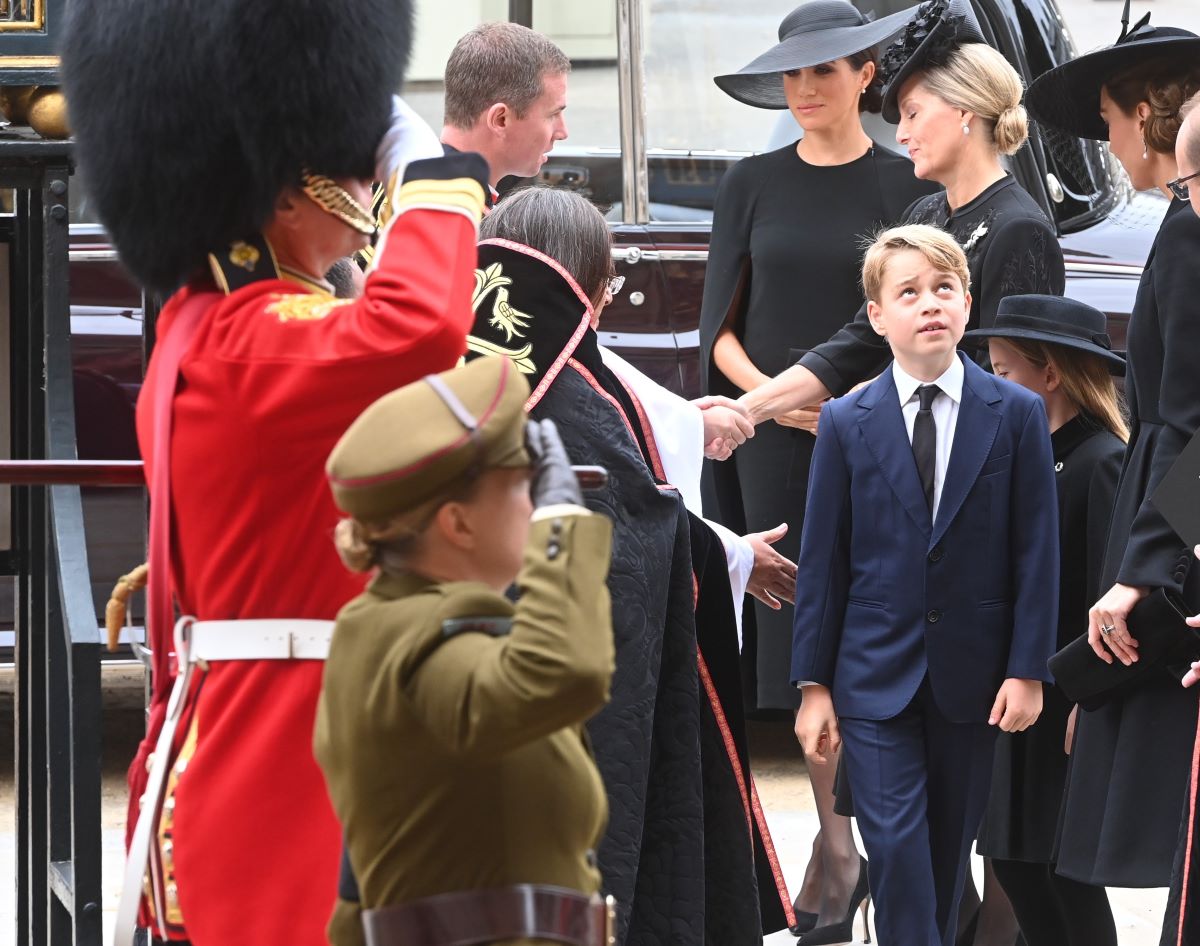 Prince George and other royal family members at the funeral of his great-grandmother Queen Elizabeth II