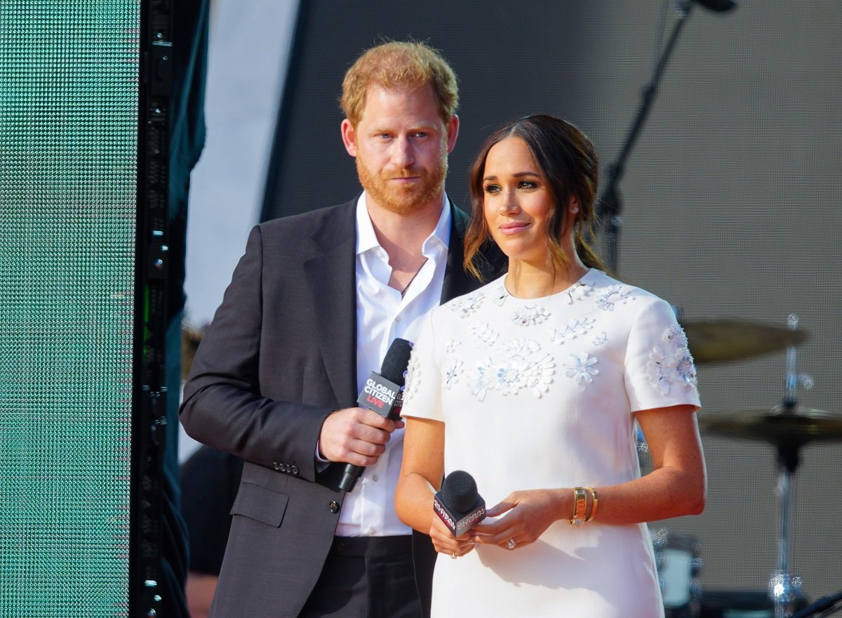 Prince Harry and Meghan Markle speak on stage at Global Citizen Live New York