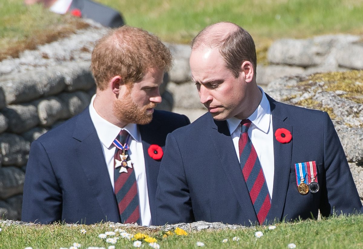 Prince William and Prince Harry, who an artist recalls saying unkind words about his brother, walk through a trench during the commemorations for the 100th anniversary of the battle of Vimy Ridge